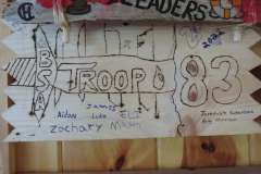 Troop 83 plaque from 2021 at Camp Hinds. It is located in the Dining Hall.