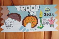 Troop 39 plaque from 2021 at Camp Hinds. It is located in the Dining Hall.