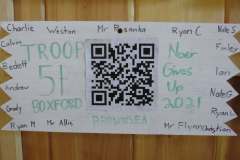 Troop 51 plaque from 2021 at Camp Hinds. They are from Boxford, MA and stayed in Brownsea. Located in the dining hall.