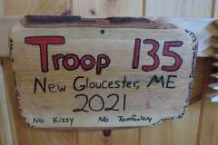 Troop 135 plaque from 2021 at Camp Hinds. They are from New Gloucester. Located in the dining hall.