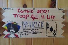 Troop 47 plaque from 2021 at Camp Hinds. They stayed in Patrick. Located in the dining hall.