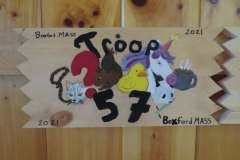 Troop 57 plaque from 2021 at Camp Hinds. They are from Boxford, MA. Located in the Dining Hall.