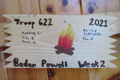 Troop 622 plaque from 2021 at Camp Hinds. They stayed in Baden Powell. Located in the Dining Hall.