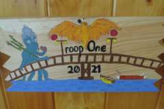 Troop 1 plaque from 2021 at Camp Hinds. Located in the dining hall.