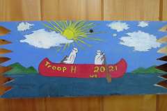 Troop H (Provo) plaque from 2021 at Camp Hinds. They stayed in Wilderness. Located in the Dining Hall.