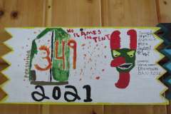 Troop 349 plaque from 2021 at Camp Hinds. They stayed in Pershing campsite. Located in the dining hall.