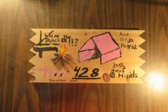 Troop 428 plaque from 2025 at Camp Hinds in the dining hall. They stayed in MacMillan campsite. Located in the dining hall.