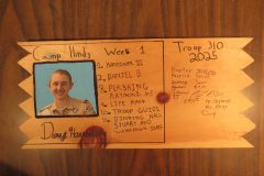 Troop 310 plaque from 2025 at Camp Hinds in the dining hall. They stayed in Pershing campsite. Located in the dining hall.