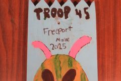 Troop 45 plaque from 2025 at Camp Hinds in the dining hall. Located in the dining hall.