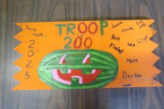 Troop 200 plaque from 2025 at Camp Hinds in the dining hall. They stayed in Patrick campsite. Located in the dining hall.