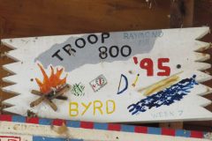 Troop 800 plaque from 1995 at Camp Hinds in Ring Hall. They stayed in Byrd. Located on the main entrance wall of Ring Hall.