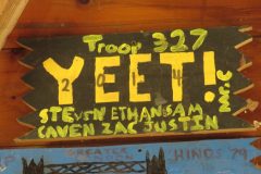 Troop 327 plaque from 2014 at Camp Hinds in Ring Hall. Located on the main entrance wall of Ring Hall.