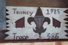Troop 586 plaque from 1985 at Camp Hinds in Ring Hall. They stayed in Tenny. Located on the main entrance wall of Ring Hall.