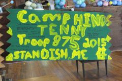Troop 875 plaque from 2015 at Camp Hinds in Ring Hall. They stayed in Tenny. Located in the middle rafters of bay 1.