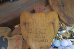 Honor Patrol (Baden Powell Award) Plaque from 1962 year at Camp Hinds in Ring Hall. Located in the middle rafters of bay 1.