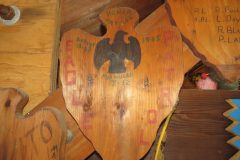 Honor Patrol (Baden Powell Award) Plaque from 1965 at Camp Hinds in Ring Hall. They stayed in MacMillan. Located in the middle rafters of bay 1.