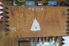 Troop 579 plaque at Camp Hinds in Ring Hall from 1965. Located in the middle rafters of bay 1.