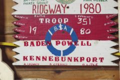 Troop 351 plaque from 1980 at Camp Hinds in Ring Hall. They stayed in Baden Powell. Located on the main entrance wall of Ring Hall.