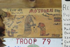 Troop 254 plaque from 2013 at Camp Hinds in Ring Hall. They stayed in Byrd. Located on the main entrance wall of Ring Hall.