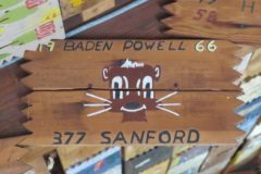 Troop 377 plaque at Camp Hinds in Ring Hall from 1966. They stayed in Baden Powell. Located in the middle rafters of bay 1.