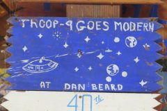 Troop 9 plaque at Camp Hinds in Ring Hall. They stayed in Dan Beard. Located in the middle rafters of bay 1.