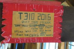 Troop 310 plaque from 2016 at Camp Hinds. They are from Saco. Located in the middle rafters of bay 1 of Ring Hall.