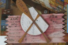 Troop 12 plaque from an unknown year at Camp Hinds. They are from Sabattus and stayed in Siple. Located in the middle rafters of bay 1 of Ring Hall.
