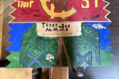 Troop 800 plaque from 2023 at Camp Hinds. They are from Raymond. Located in the dining hall.